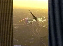 Spider-Man web between Trade Center towers